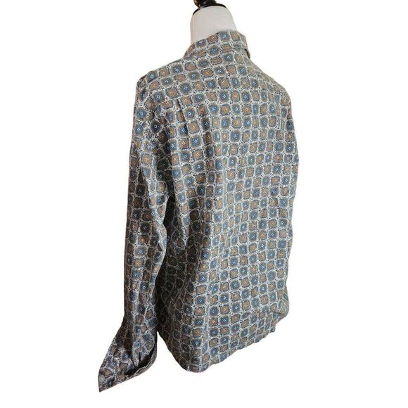 60s 70s Print Vintage Cotton Shirt Button Down Dress Disco 1970s Single Pocket - Picture 2 of 6